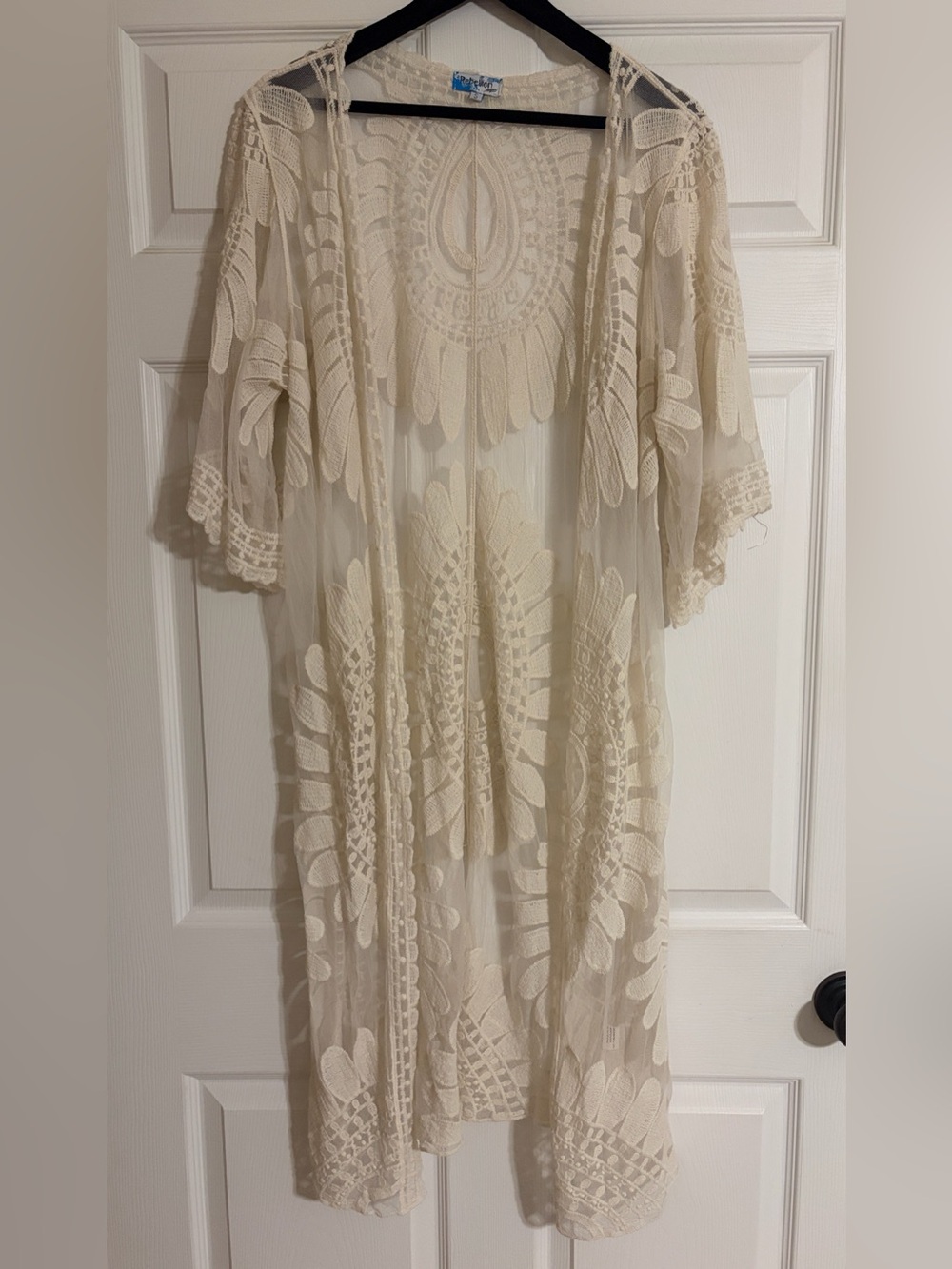 Rebellion Again Boho Ivory Lace Mesh Duster Kimono Cover Up Size Small